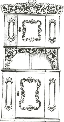 Vesterheim Amrud Acanthus Carving Pattern #7 Hjorneskap (Corner Hutch) Store