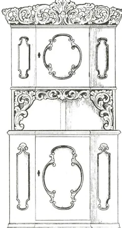 Vesterheim Amrud Acanthus Carving Pattern #5- Hjorneskap (Corner Hutch) Outlet