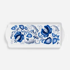 Best Sale Gift Chalet Blue Folk Art Flowers Almond Cake Tray