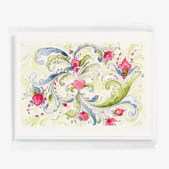 Online Sharon Christensen Pink Heart Notecards Set With Rosemaling By