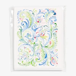 Best Sale Sharon Christensen Pink Rosebud Notecard Set With Rosemaling By