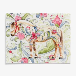 Outlet Sharon Christensen Red Rose Fjord Notecard Set With Rosemaling By